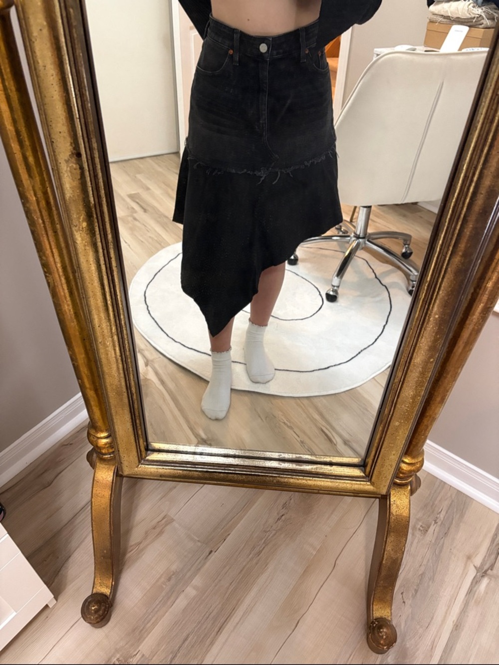 Etica Asymmetric Black Denim Skirt